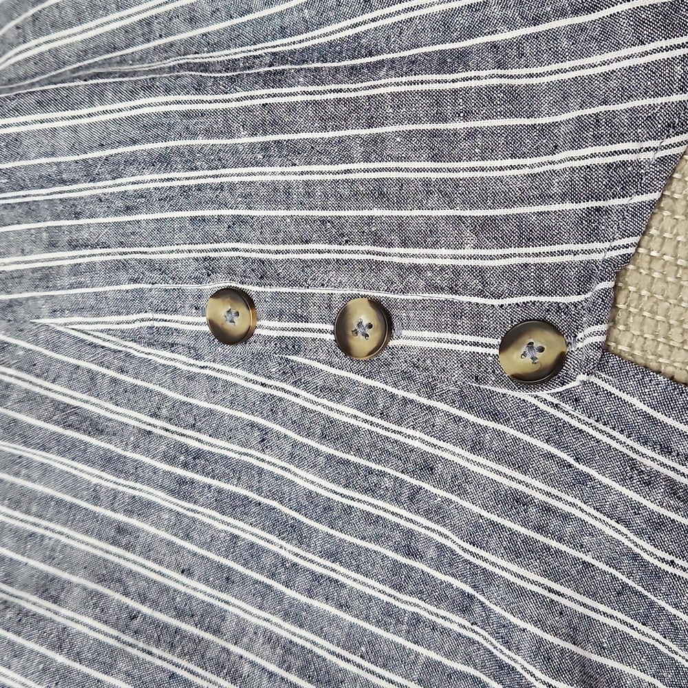 Sharagano Sleeveless Linen Blend Striped Top Size M Button Up High Low - Picture 12 of 13